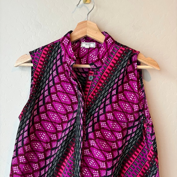 Zuri Kenya Dress Pink Geometric Print Sleeveless Button Up Shirt Dress Size XS - Picture 3 of 6